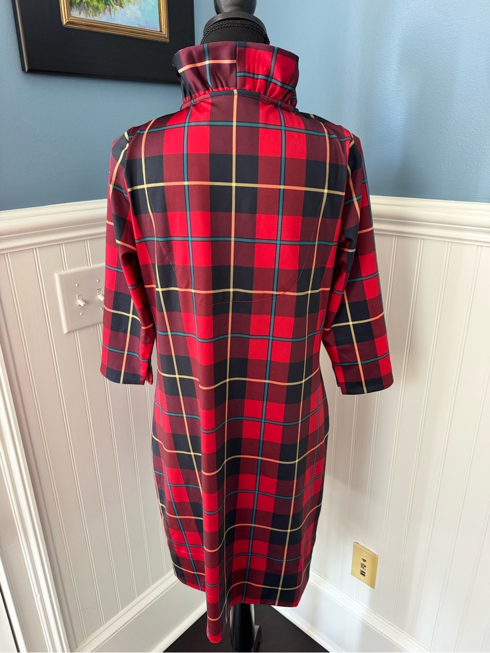 GRETCHEN SCOTT RUFF NECK DRESS - PLAIDLY COOPER - RED PLAID -Size Large ❤️ - Picture 6 of 8